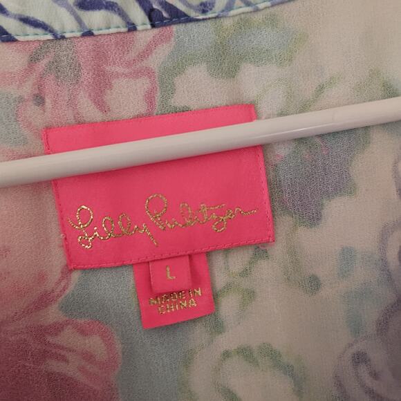 Lilly Pulitzer Elenora Silk Dress Floral Pearls Beaded Womens Size Large - Picture 7 of 13